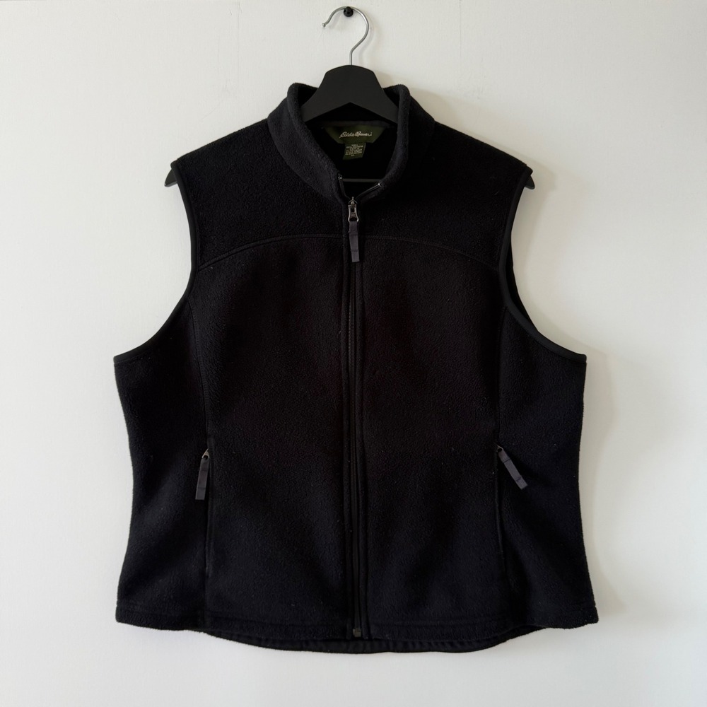 Eddie Bauer Mens XL Polartec Fleece Vest Black Full Zip Mock Neck Outdoor
